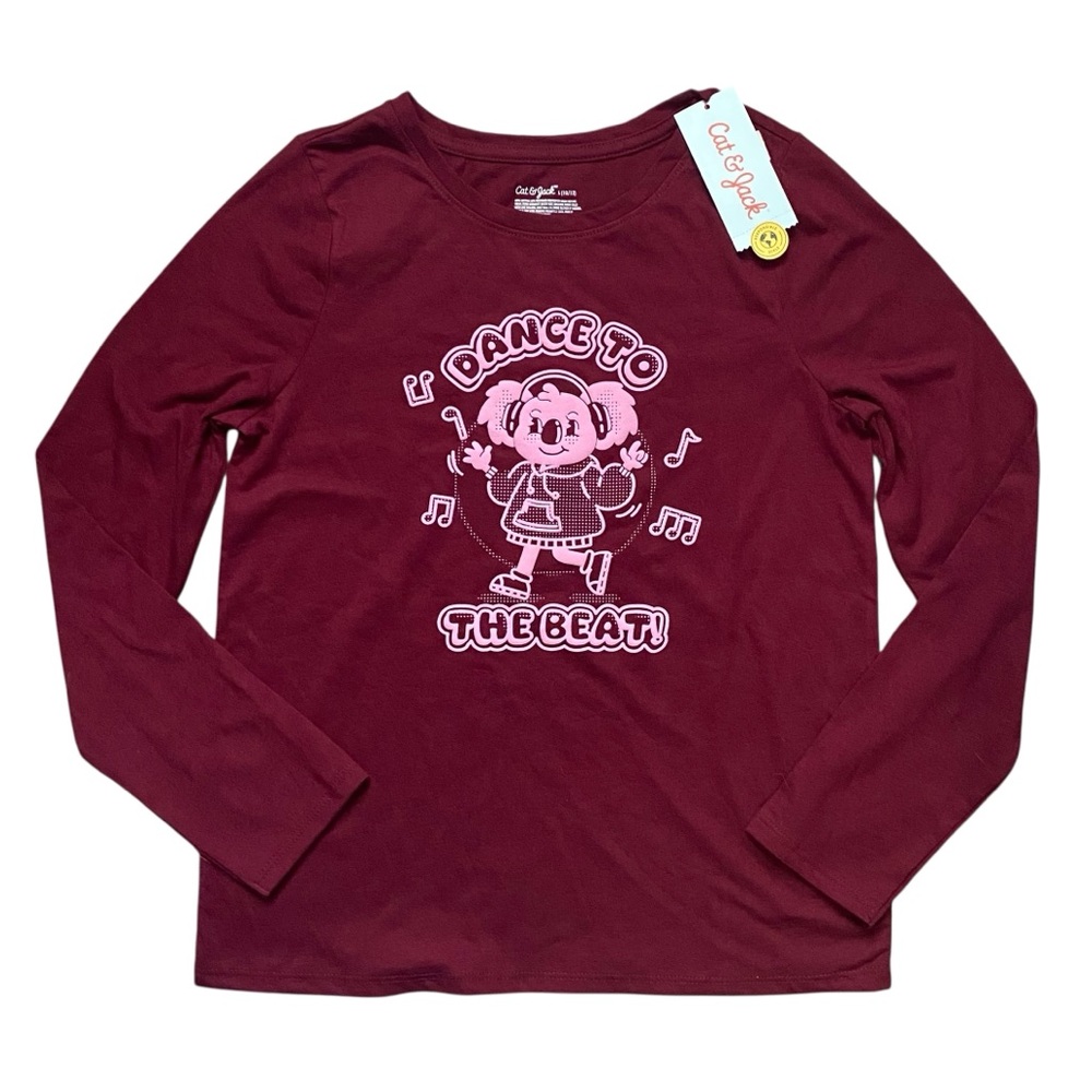 Cat & Jack Girls Burgundy Dance Graphic Long Sleeve Shirt